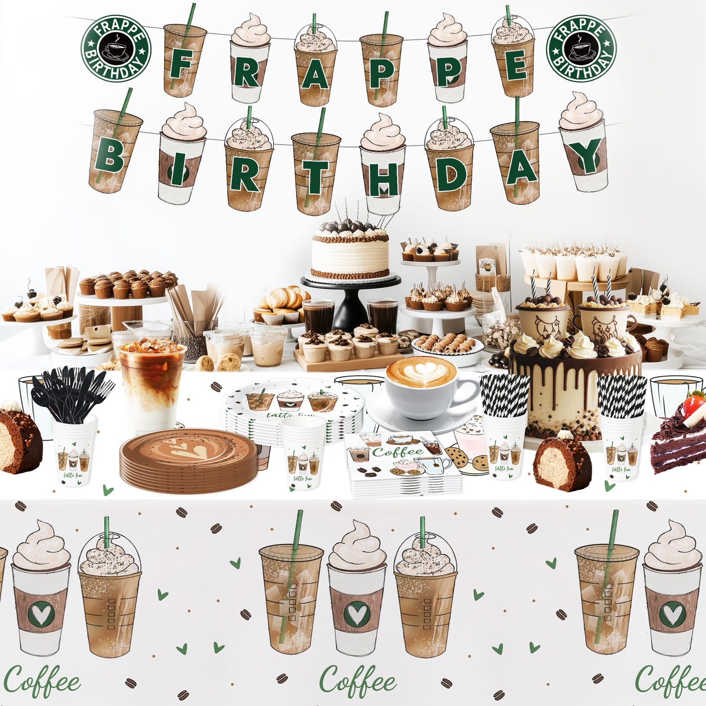 APOWBLS Coffee Party Decorations Tablecloth for Birthday Baby Shower, 3 Pack Disposable Latte Fun Coffee Theme Party Supplies Table Cover, 55in x 86in