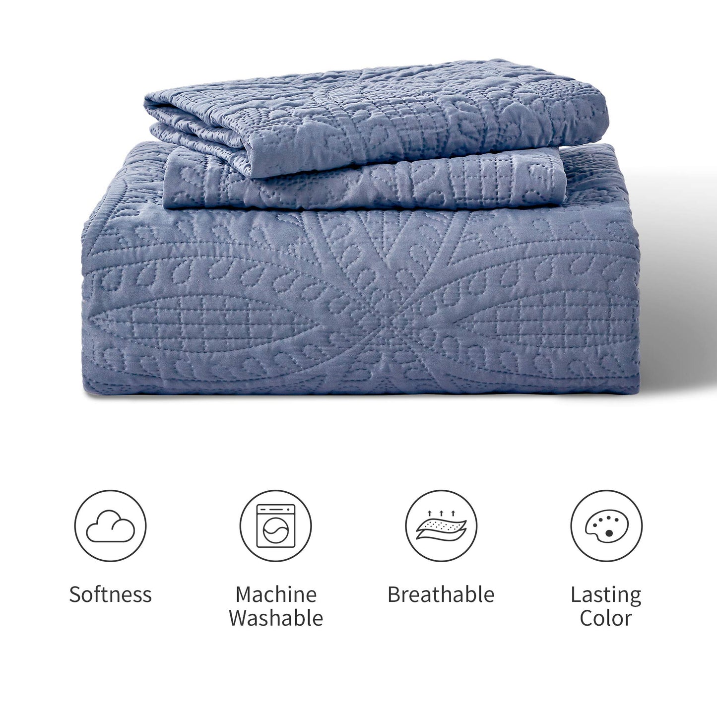 Love's cabin King Size Quilt Set Blue Bedspreads - Soft Bed Summer Lightweight Bedspread Comforter - Modern Style Coin Pattern Coverlet for All Season - 3 Pieces (1 Quilt, 2 Pillow Shams)