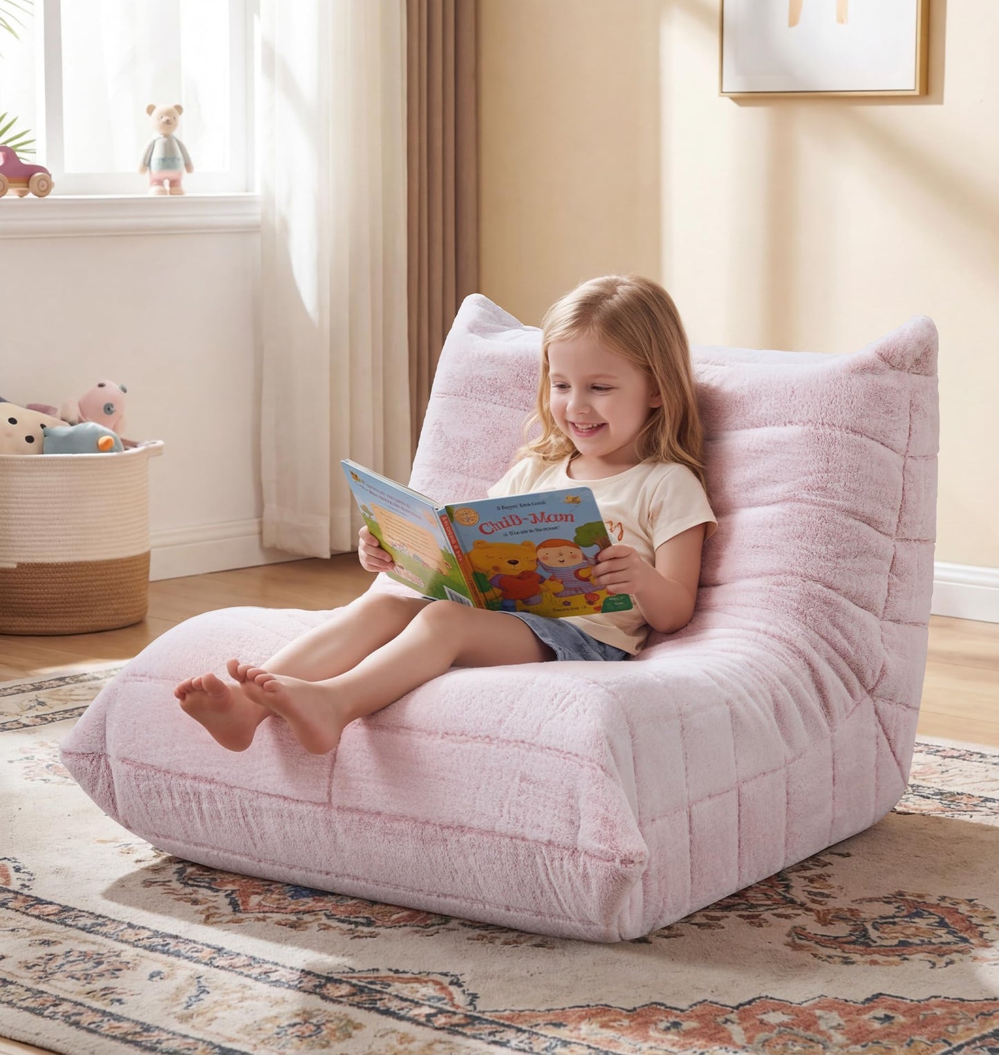 Hobestluk Bean Bag Chair for Kids Toddler Bean Bag Chair with Memory Foam Filler Leather Beanbag with Spacious Design Bean Bag Couch for Reading Gaming Relaxing (Charcoal, Small)