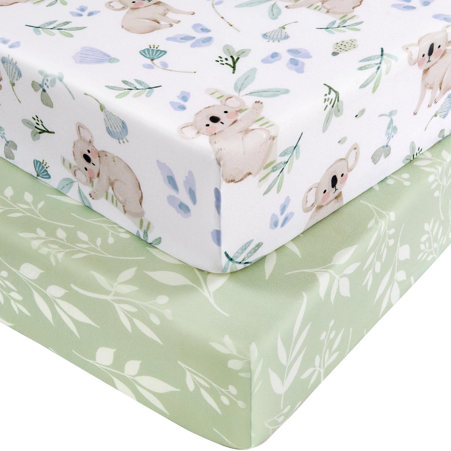 Nyessmee Baby Crib Sheets for Boys and Girls, Fitted Crib Sheets 52" x 28", Soft Breathable Microfiber Sheets for Standard Crib and Toddler Mattress, 2-Pack Green Koala