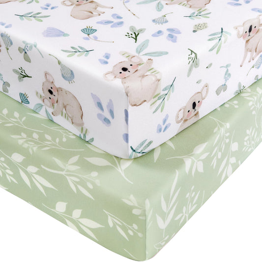 Nyessmee Baby Crib Sheets for Boys and Girls, Fitted Crib Sheets 52" x 28", Soft Breathable Microfiber Sheets for Standard Crib and Toddler Mattress, 2-Pack Green Koala