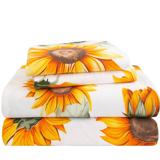 SDY 4 Pieces Floral Sheet Set Full,Microfiber Sheet Set Sunflower,Perfect for Kids,Girls and Boys.with 1 Fitted Sheet+ 1 Top Flat Sheet + 2 Pillowcases