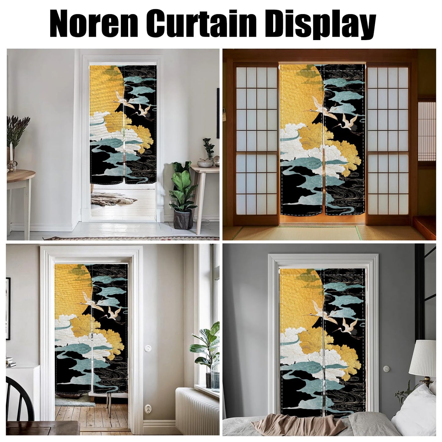 XMJJKUF Japanese Noren Doorway Curtain Japanese Style Cranes Moon Printed Window Treatment Single-Side Door Curtain Tapestry Panel for Room Privacy Partition Divider Home Decoration, 33.5"x 70.9"
