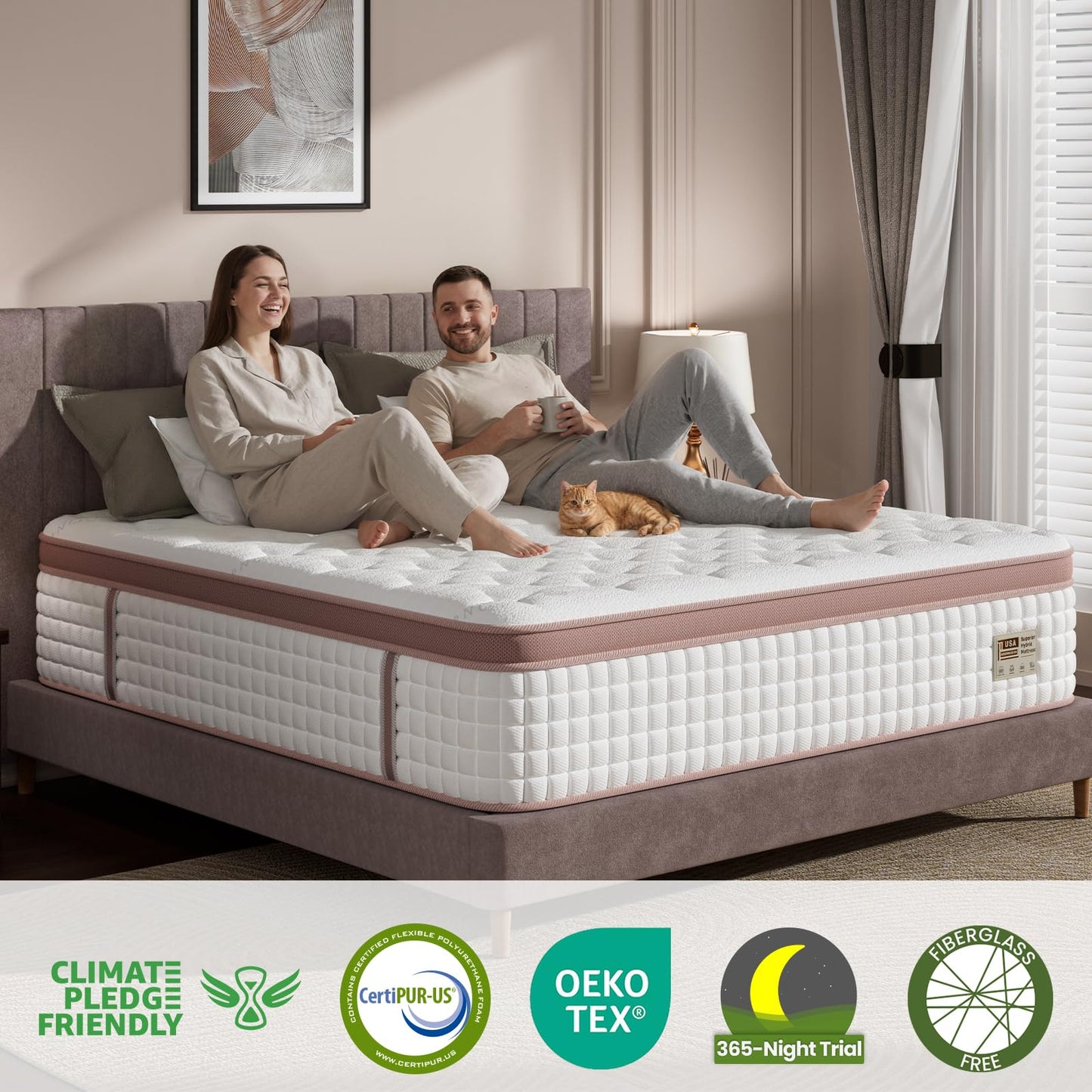 King Mattress 14 Inch Extra Firm, Heavy Sleep Hybrid Mattress in a Box for Back Pain Relief, Motion Isolation Bed Used for Couples and Side Sleepers, CertiPUR-US & Zero Fiberglass,365-Night Trial