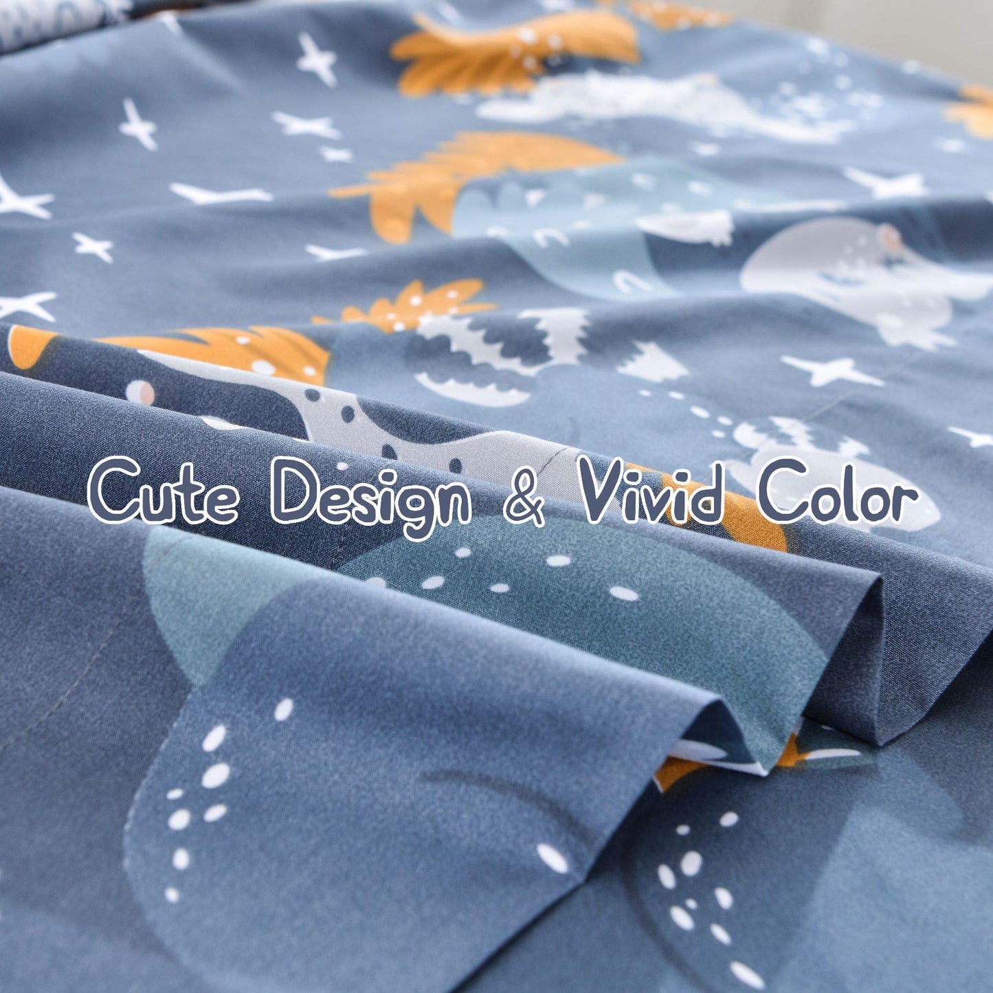 JSD Forest Animals Kids Sheet Set Twin Size, 3 Piece Navy Blue Owl Microfiber Bed Sheets Deep Pocket
