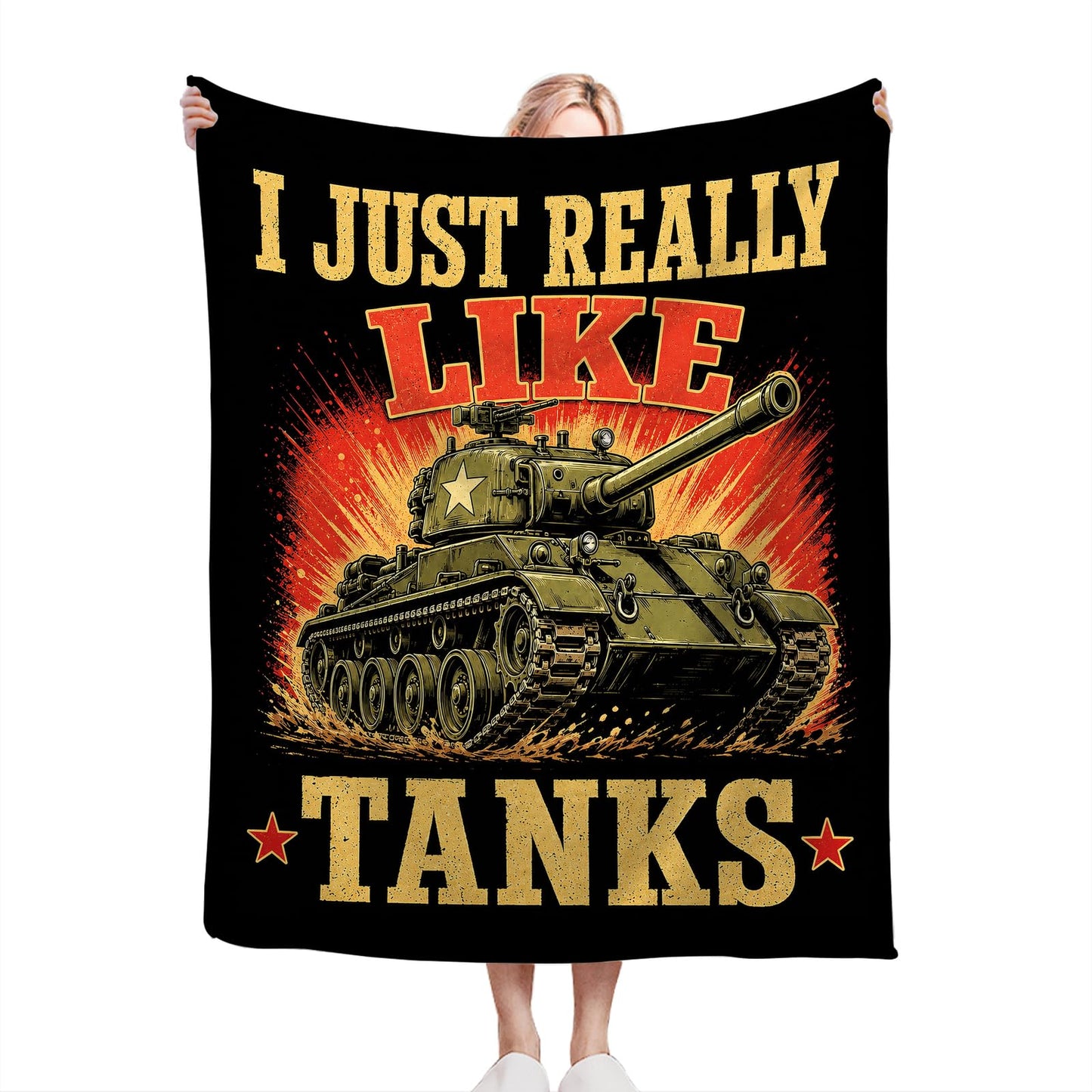 Tank Blanket Soft Fuzzy Fleece I Just Really Like Tanks Throw Blankets Decor Cozy Warm Plush Flannel Military Blanket Gifts For Boys Men Girls Kids Teens Adults Home Decor Stuff Sofa Couch Bed 50"X40"