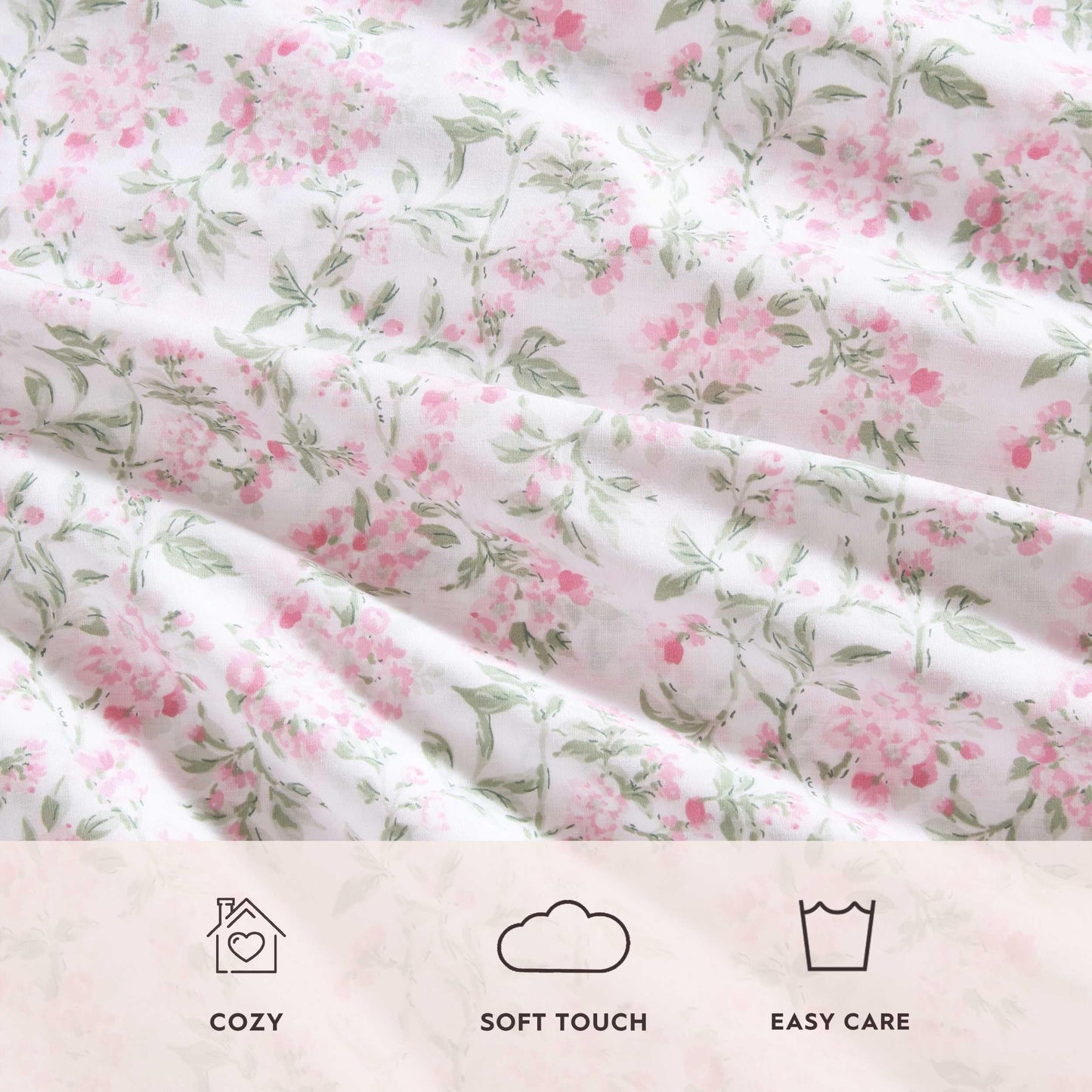 Laura Ashley - Twin Sheet Set, Crisp & Cool Cotton Percale Bedding for Year Round Comfort, Deep Pocket, Bed Sheets with Matching Pillowcase (Blossom Bliss Pink)