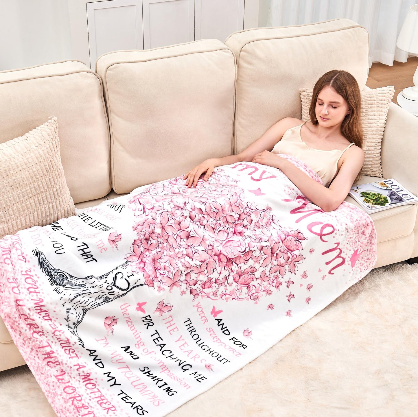 HUBSERUG Mothers Day Blanket Gifts for Mom, Mom Birthday Gifts from Daughter Son, Mothers Gift for Christmas Valentine's Day Thanksgiving Day, Moms Birthday Gift Ideas Flannel Throw Blanket 60" X 50"