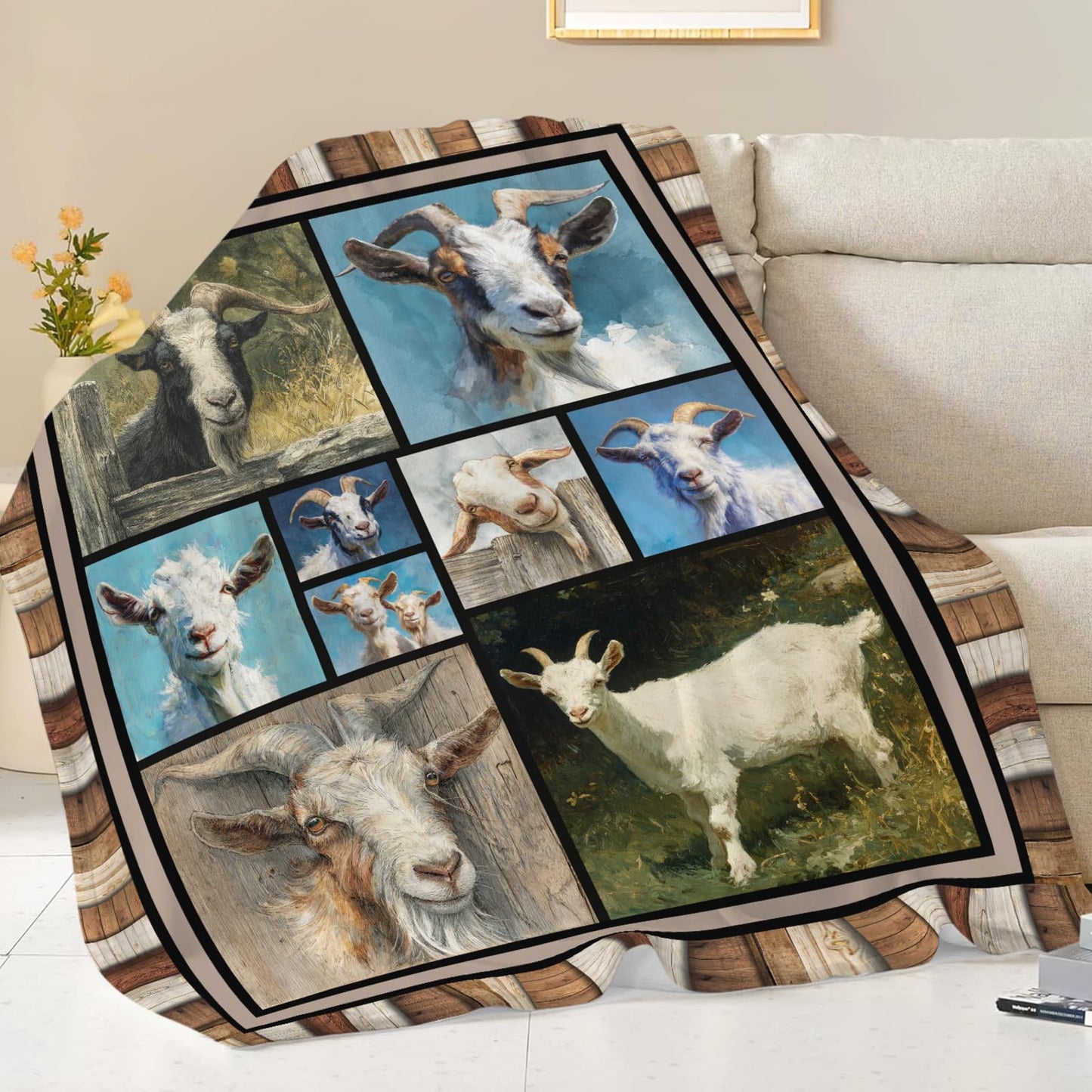 Dynova Goat Blanket Cozy Plush Goats Throw Blankets Fuzzy Flannel Fleece Sheep Animal Gifts Decor for Girls Boys Women Men 50"X40"