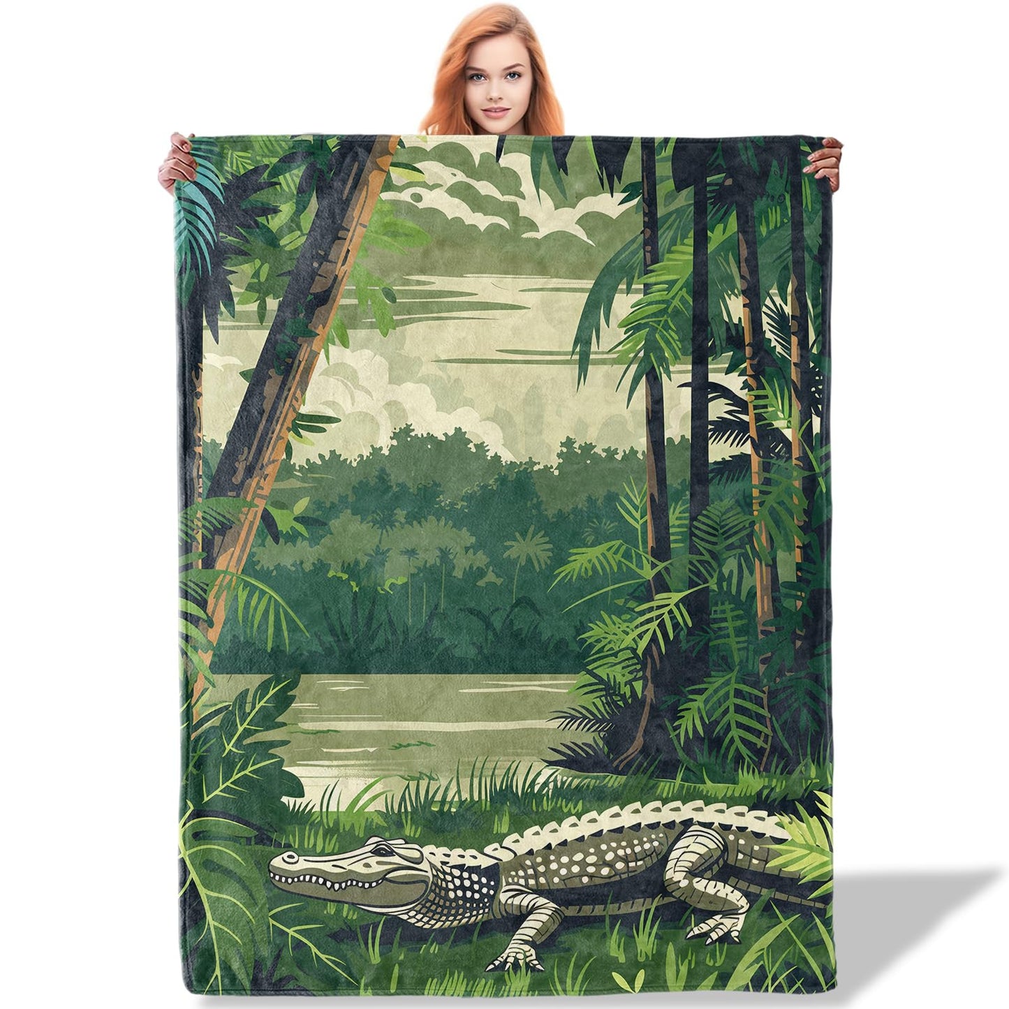 Plistiz Jungle Alligator Throw Blanket for Women Girls Boys, Soft Flannel Blankets Gifts for Living Room Couch, Home, Sofa Decor, 50"x60"