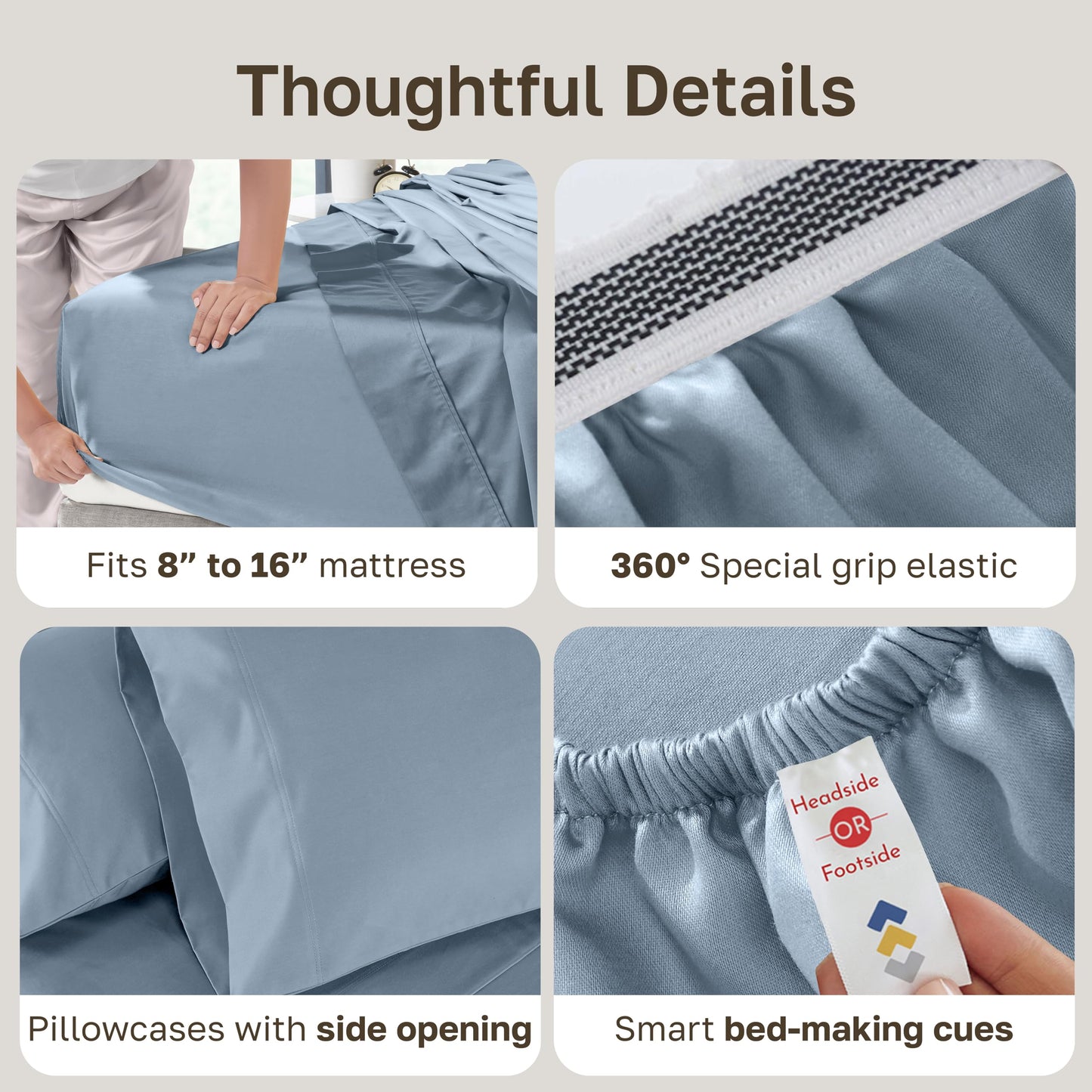 California Design Den Luxury 100% Cotton Sateen - Buttery Soft 800 Thread Count King Bed Sheet Set, Durable Deep Pocket Bedding (Dusty Blue)