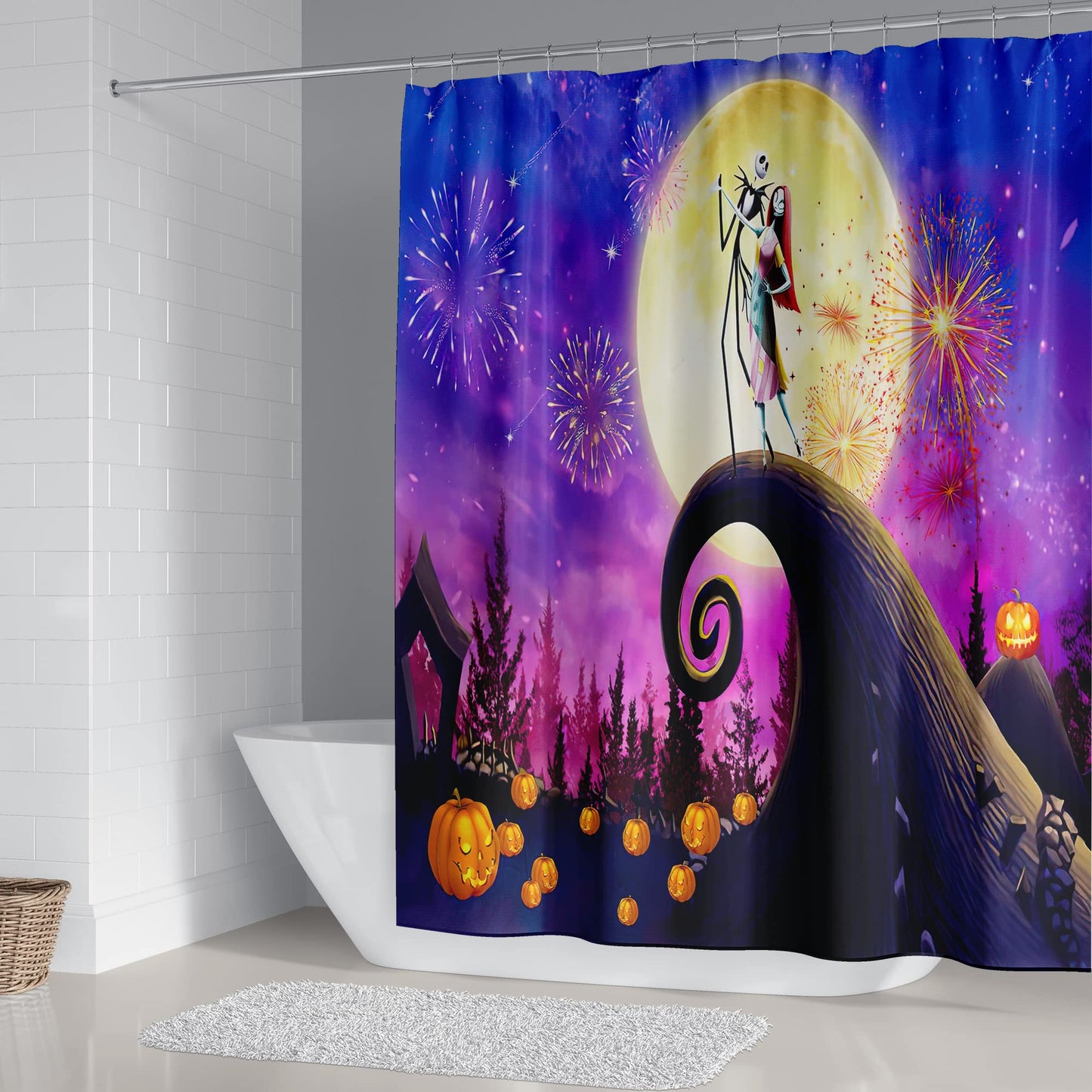 DDS-DUDES 4Pcs Christmas Shower Curtain Sets Kids Bathroom Halloween Decor with 12 Curtain Hooks for Bathroom, Waterproof 71 x 71 inch (D0029)