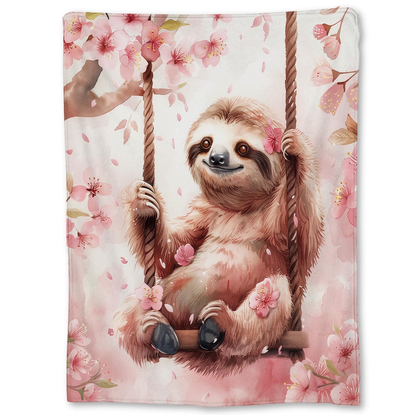 Ti Caldi Sloth on a Swing & Cherry Blossom Blanket, Soft Flannel Throw Blanket for Couch, Bed, Travel, Living Room & Home Decor, Lightweight Cozy Warm Fuzzy Blankets for Adults Women Kids 60×50 in