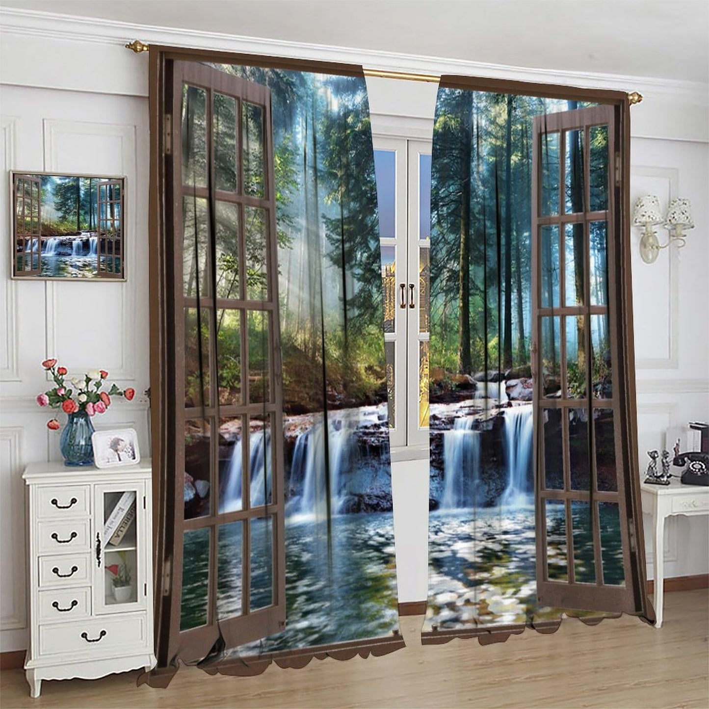 YCness Forest Curtains Waterfall Spring Landscape Art Printed Blackout Window Drapes for Bedroom Living Room Decor Fabric Set 2 Panel 42x45 Inch 80% Shading Rate