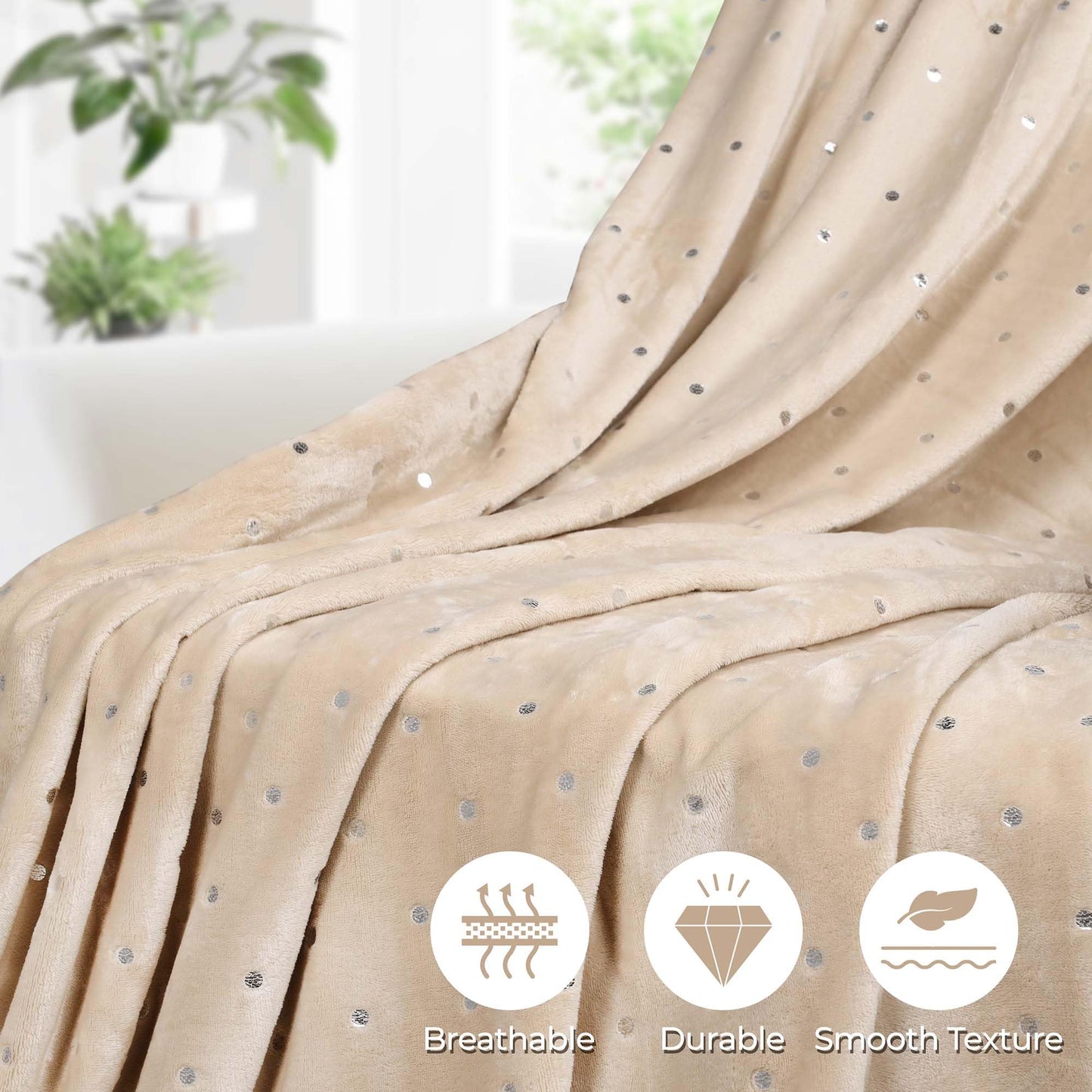 Superior Fleece Blanket, Plush, Fluffy, Soft, Decorative Blankets for Bedroom, Sofa, Fuzzy Bedding, Cute Woven Room Decor, Beautiful Cover, Comfort Essentials, Polka Dot, King, Linen