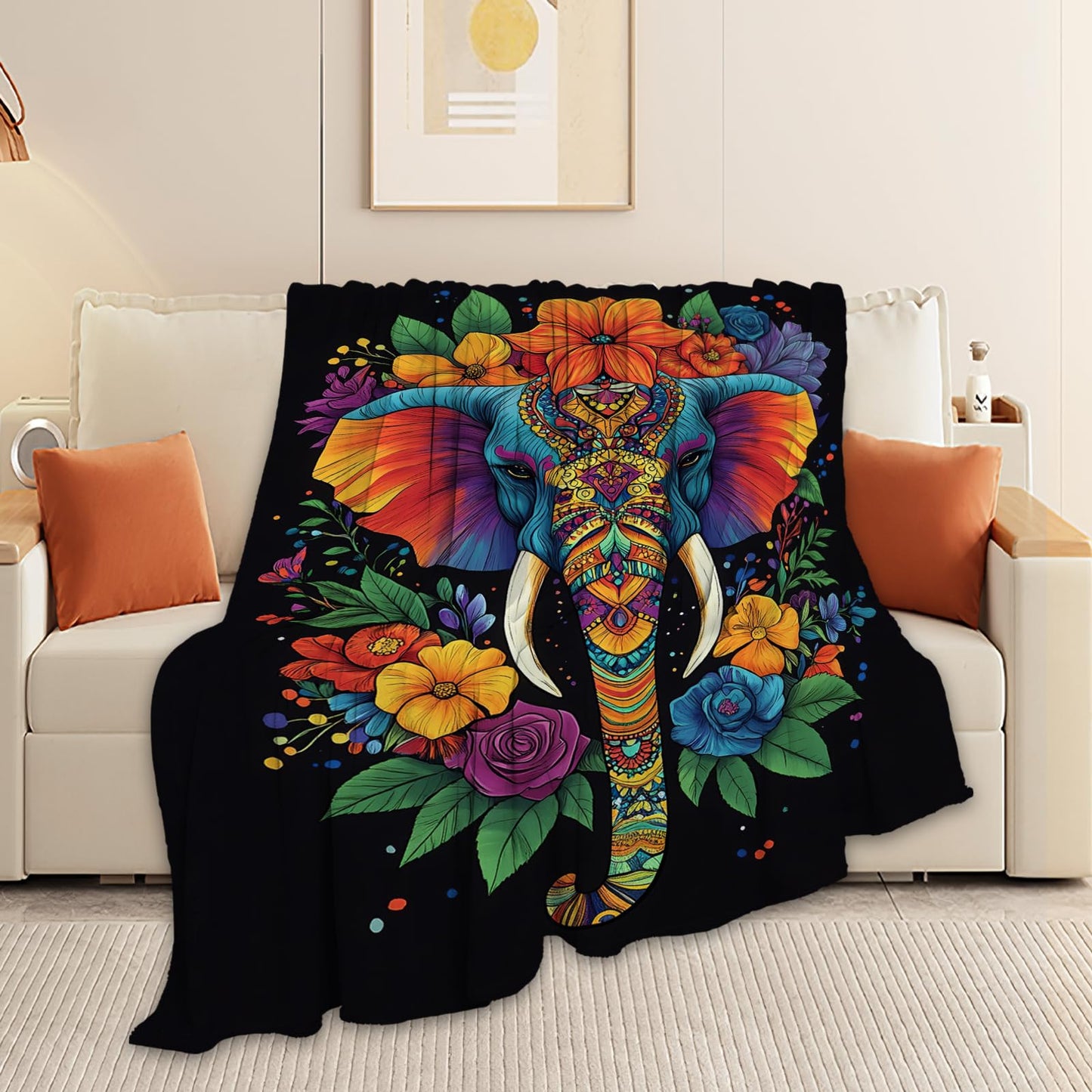 Elephant Blanket, Animal Throw Blanket, Elephant Gifts, Colorful Elephants Blankets, Elephants Stuff Fleece Flannel Plush for Women Men Boys Girls Lovers Adults Soft Bedding for Sofa Bed Home 40"X50"