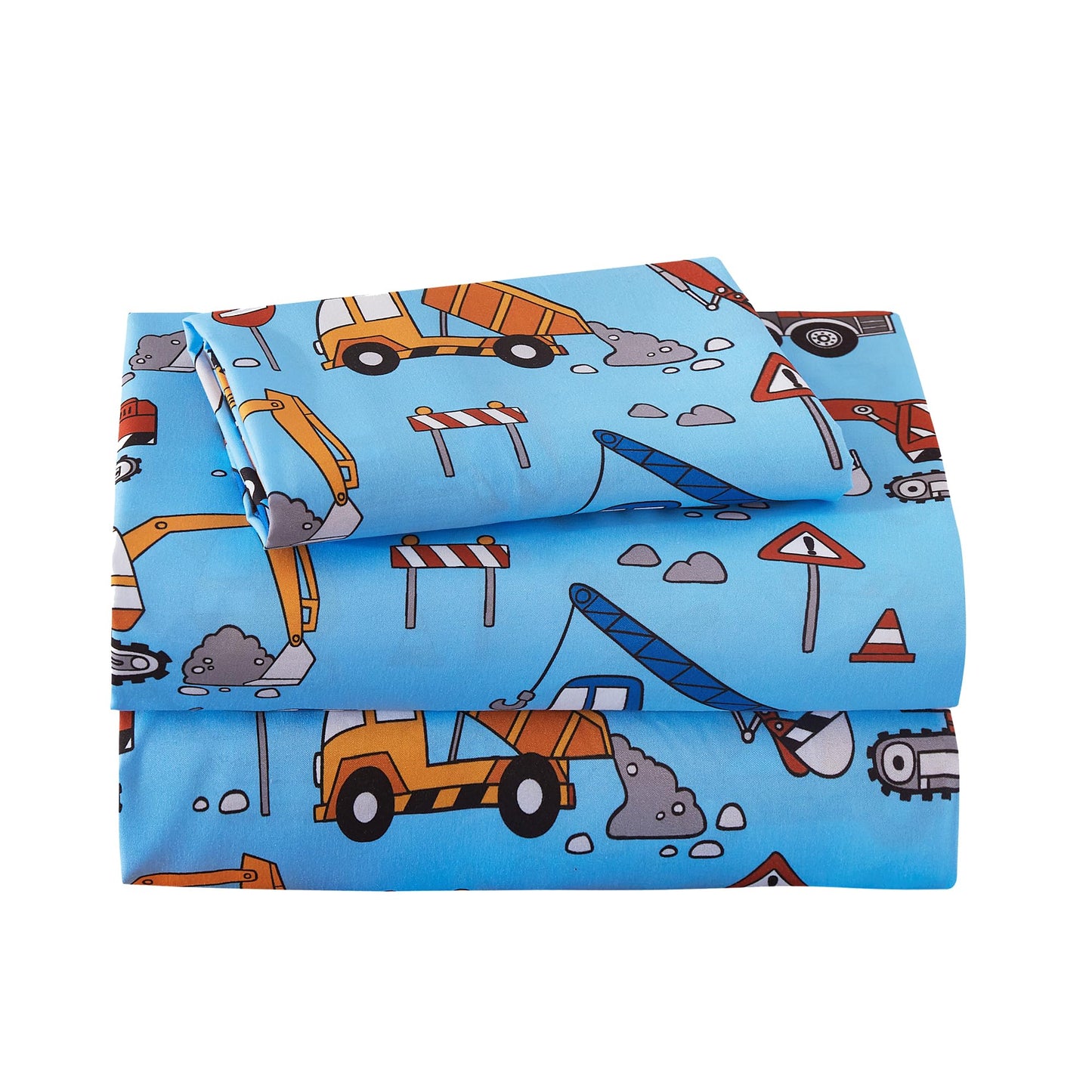 Softan Kids Bed Sheet Set, 3-Piece Twin Sheets Set, Microfiber Fitted Sheet with Corner Straps, Breathable & Silky Soft Blue Heavy Duty Vehicle Pattern Sheet and Pillowcase Sets