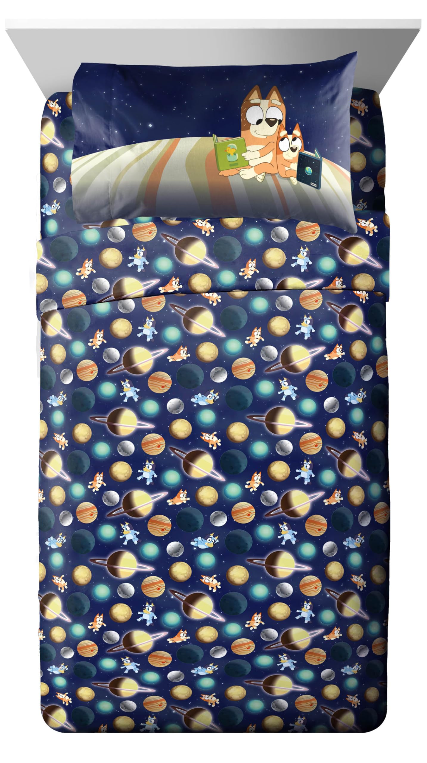 Jay Franco Kids Comforter Set Includes Sheets and Pillow Covers - Soft and Cozy Bed Set for Stylish Room Decor, Blue - Bluey & Bingo, 5 Piece Twin