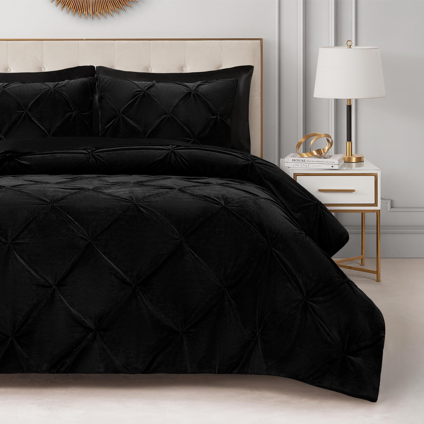 Juicy Couture Kiss Pleat Plush Micromink Black King Comforter Set - Cozy 3 Piece Bedding Ensemble