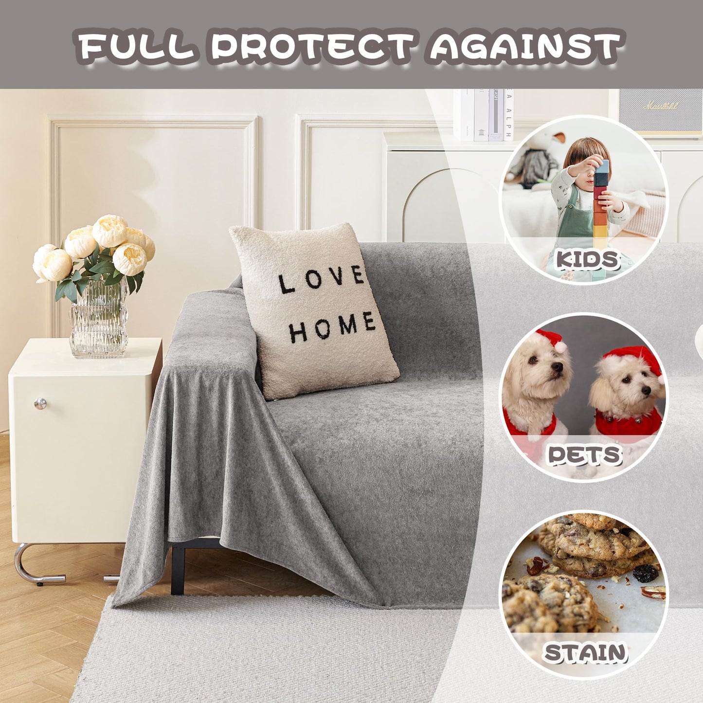 MYSKY HOME Couch Cover Sofa Cover for 2 Cushion Couch, Couch Covers for Dogs, Non-Slip Sofa Slipcover, Sofa Covers Washable, Couch Covers for Pets, Cat Scratch Furniture Protector, 71" x 118", Grey