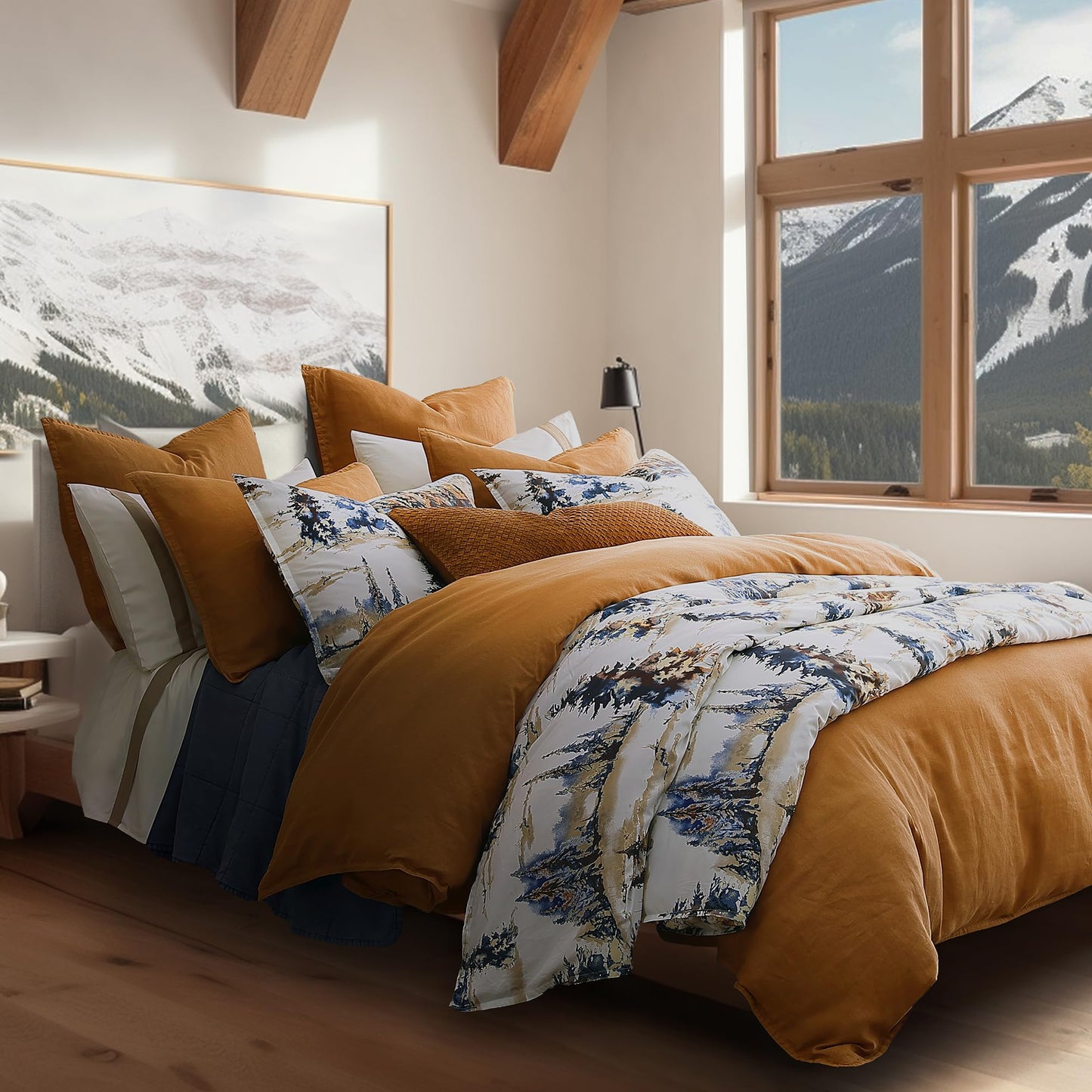 Paseo Road Cabin Bedding Acadia 3 Piece Lodge Comforter Set with Pillow Shams, Queen Forest Bedding, Cotton Pine Trees Comforter Set, Woodland Nature Western Rustic Bed Set