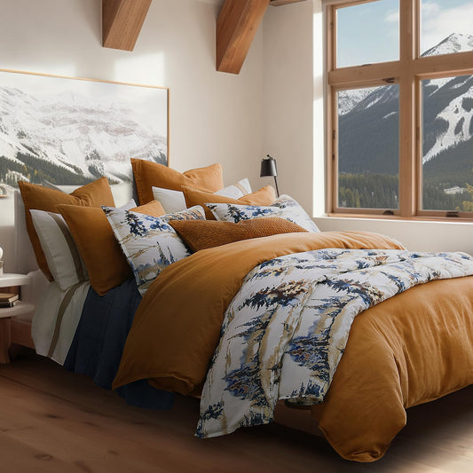 Paseo Road Cabin Bedding Acadia 3 Piece Lodge Comforter Set with Pillow Shams, Queen Forest Bedding, Cotton Pine Trees Comforter Set, Woodland Nature Western Rustic Bed Set