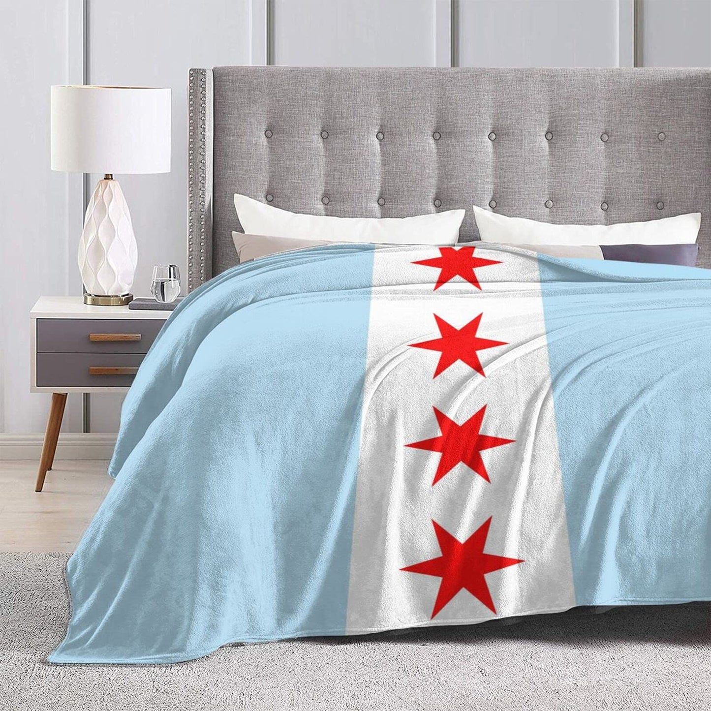 Chicago City Flag Super Soft Warm Fleece Blanket, Comfortable Flannel Blanket, Four Season Blanket Suitable for Bedroom Bed and Sofa