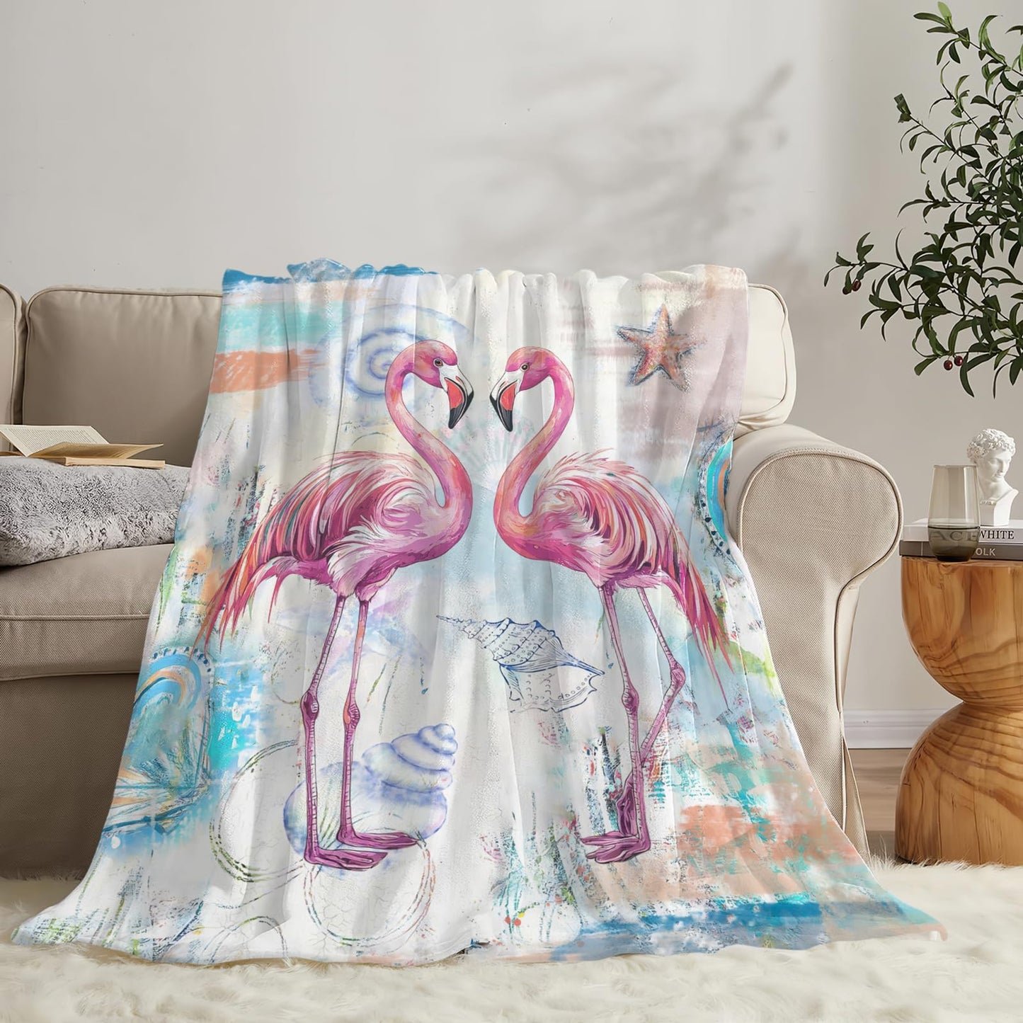 Baegopa Flamingo Blanket Gifts for Girls Boys Coastal Beach Throw Cozy Plush Fleece Flannel Lightweight Fuzzy Party Blankets for Women Men 50"X40"