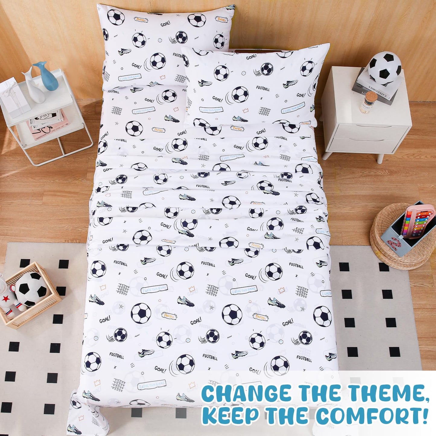 Swiftify Twin Sheet Set Kids, Soccer Sport Sheets, 3-Piece Bed Sheet Set for Boys & Girls, Soft Brushed Microfiber Bedding, Deep Pocket, Wrinkle & Fade Resistant