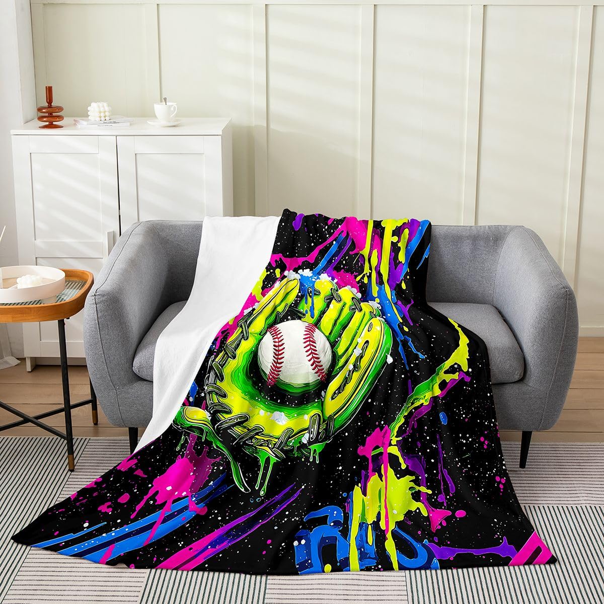 jejeloiu Ice Cream Baseball Plush Throw Blanket Sweet Sport Hybrid Flannel Blanket Soft Baby 30"x40" Pink Blue All Season Graffiti for Couch Bed Sofa Bedroom Decor