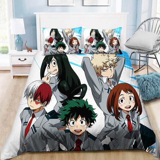 LUNK MHA Bedding Sets 3pcs Duvet Cover Set 1 Quilt Cover 2 Pillowcases 3D Printed Anime Bed Set Bedroom Decor for Boys Girls Adult Gift