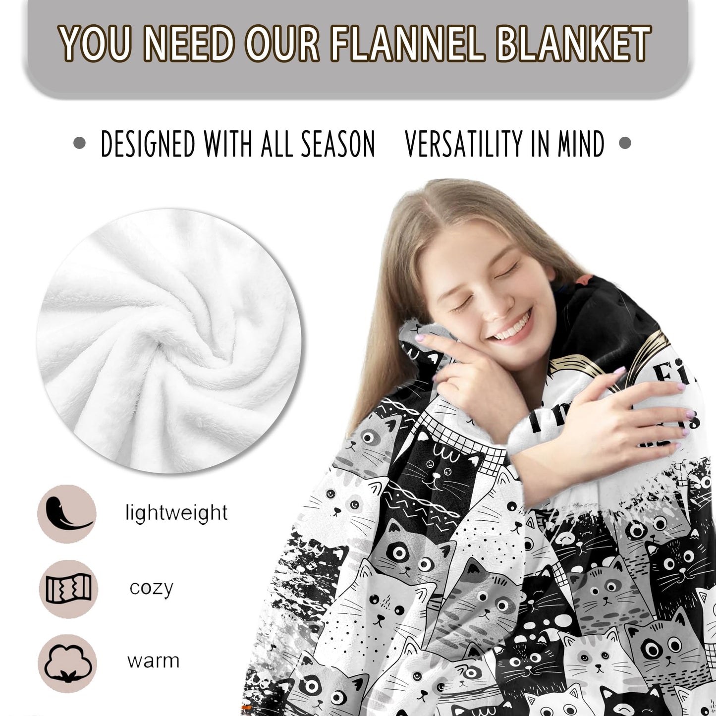 Cat Blanket Gifts for Cats Lovers Soft Flannel Cat Throw Blanket Birthday Gift Bedding Decor for Women Girls Kids Adults 50" X 40"