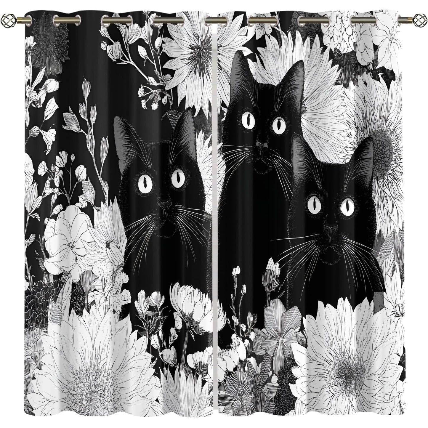 XAFIAUR Cat Blackout Curtains Black Cat Print Curtain, Cute Animal Drapes for Kids Bedroom Play Room 2 Panels Darkening Grommets Window Treatment 36" W x 72" L x2