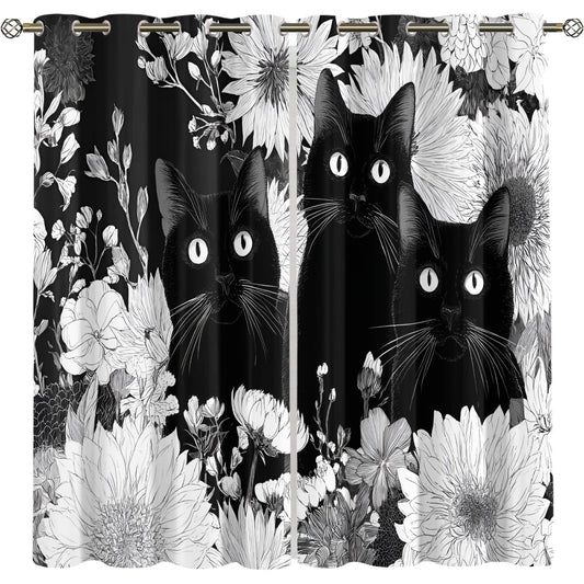 XAFIAUR Cat Blackout Curtains Black Cat Print Curtain, Cute Animal Drapes for Kids Bedroom Play Room 2 Panels Darkening Grommets Window Treatment 36" W x 72" L x2
