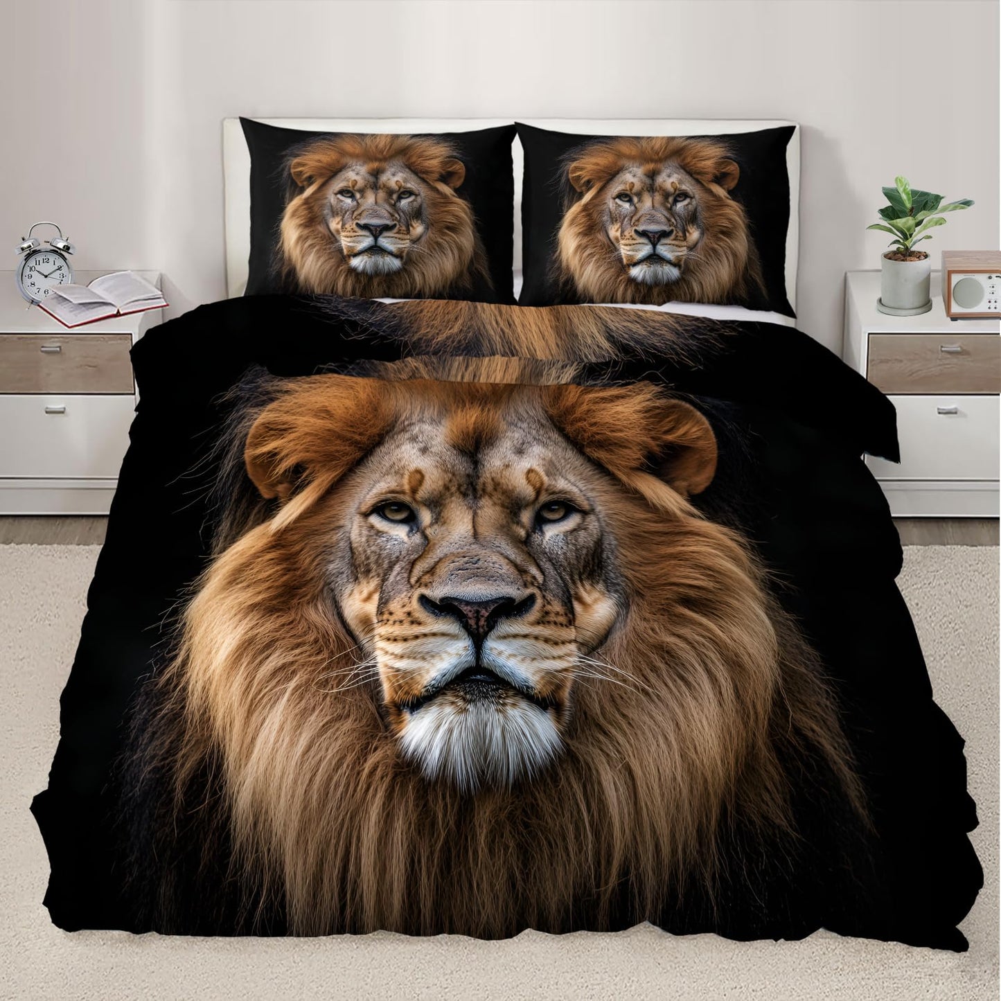 PAISUOQ Lion Duvet Cover, Animal Portraits Bedding & Duvet Cover King, African Lion Comforter Set with Zipper, 3 Pieces with 2 Pillowcases, Bedroom Decor & Gifts