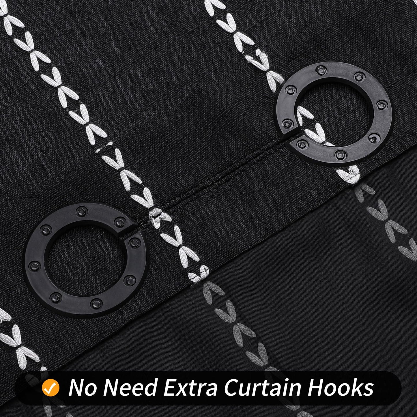 No Hooks Needed Farmhouse Shower Curtain with Snap-in Liner - with Window & Magnets, Boho Cotton Linen Fabric Shower Curtains with Tassels for Rustic Bathroom Decor, Black and White, 72 x 74