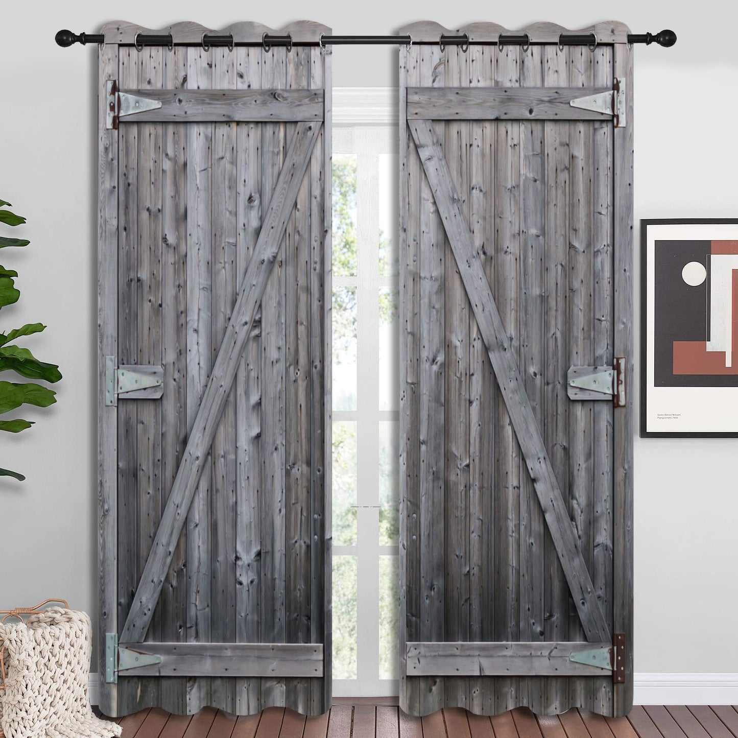PYMATYTN Wooden Barn Door Grommet Blackout Curtains for Boy Girl Bedroom, Old Farmhouse Door On Country Farm Thermal Insulated Home Window Drapes for Living Room Darkening, 84x72 inch