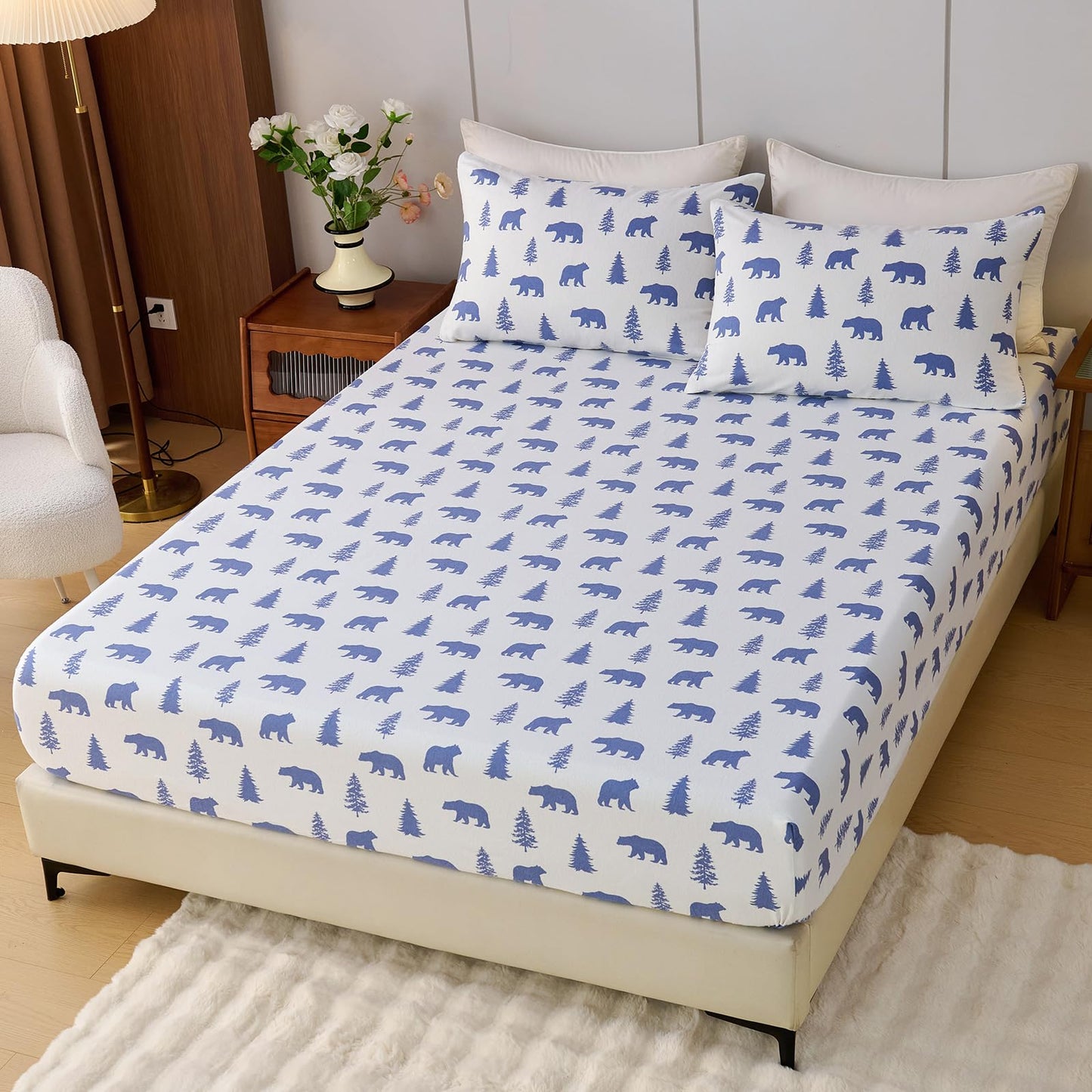 LANYETON 100% Cotton Flannel Fitted Sheet Only, Ultra Soft Cozy Warm Fitted Bottom Sheet for All Season, 16" Deep Pocket, Twin