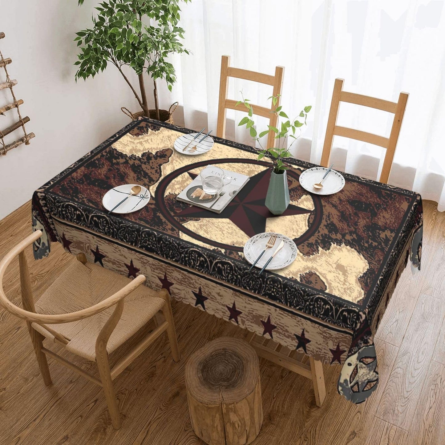 DANSICUINI Western Texas Star Rectangle Tablecloth Rustic Vintage Country Table Cloth Brown Wood Panel Rectangular Tablecloth Table Cover for Dining Kitchen Party 54 x 72 Inch