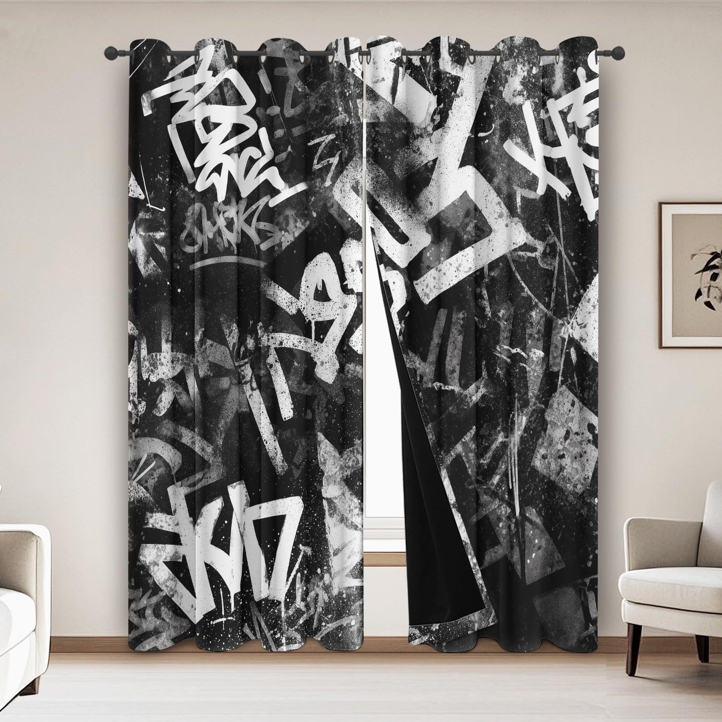 Graffiti Blackout Curtains for Bedroom Living Room Cool Graffiti