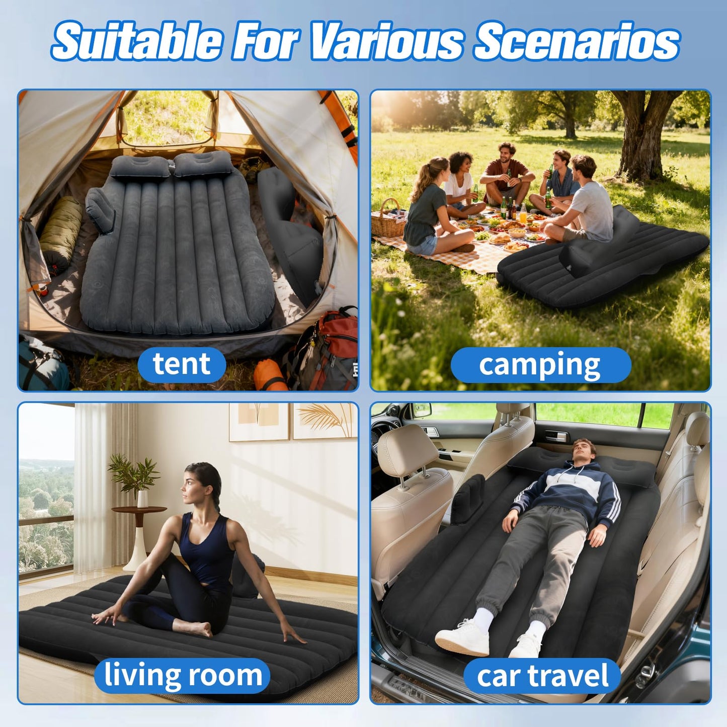 Onirii Inflatable Car Air Mattress Back Seat Bed with Air Pump