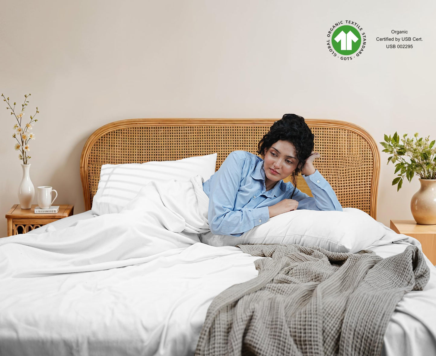 RUVANTI Flannel Sheets Queen Size - GOTS Certified 100% Organic Cotton, 4 Piece Warm, Soft & Breathable Set, Deep Pocket Snug Fit, Double Brushed Cozy All Season Bedding, Pure White