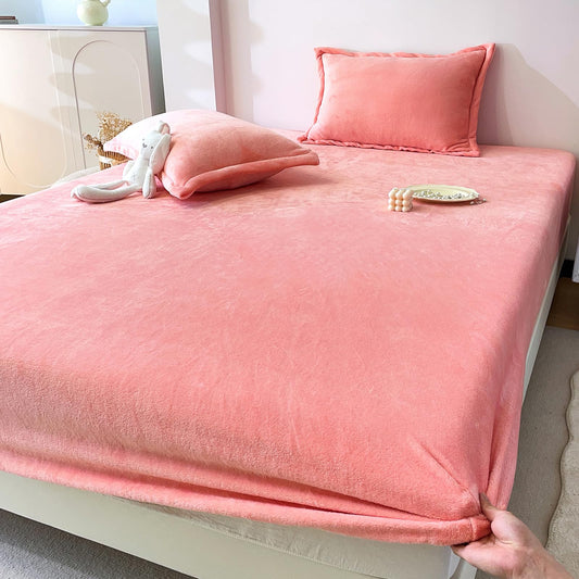 MorroMorn Luxury Plush Fleece Fitted Sheet Sets with 20" Deep Pocket for Thick Mattresses 360° Snug Fit Non-Slip, Ultra Soft 3-Piece Bedding Set Cozy Warm for Cold Sleepers (Pink, Twin)