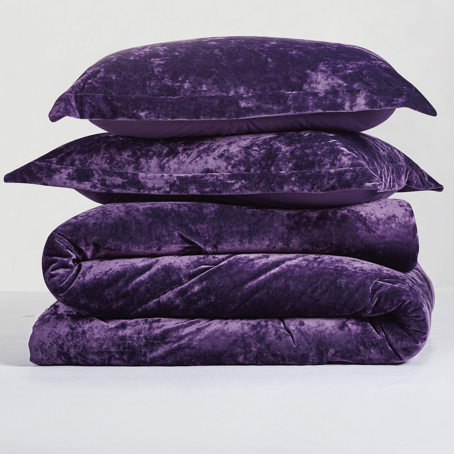 HUMESIIL Luxury Velvet King Comforter Set, 3 Pieces Reversible Comforters King Size with 2 Pillow Shams, Brushed Solid Microfiber Back, All Season Cozy, Soft, Warm, Lightweight (Purple, 104x90 Inch)