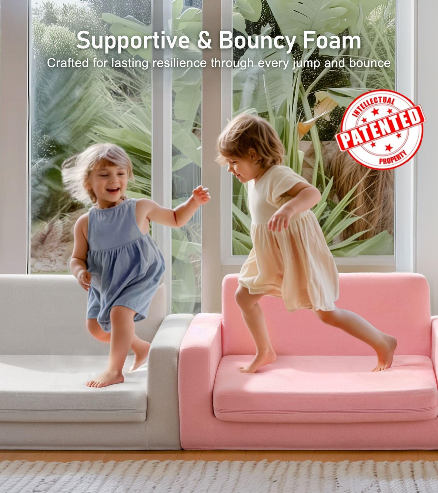 little dove 3-in-1 Extra Wide Convertible Kids Couch, Flip Open Kid Sofa, Machine-Washable Kid Couch for Girls, Kids Sofa for Fun Playtime, Pink