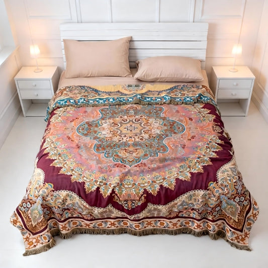 Ownkoti Throw Blanket for Bed, 90"x 90" Quilted Cotton Blanket Reversible Crimson