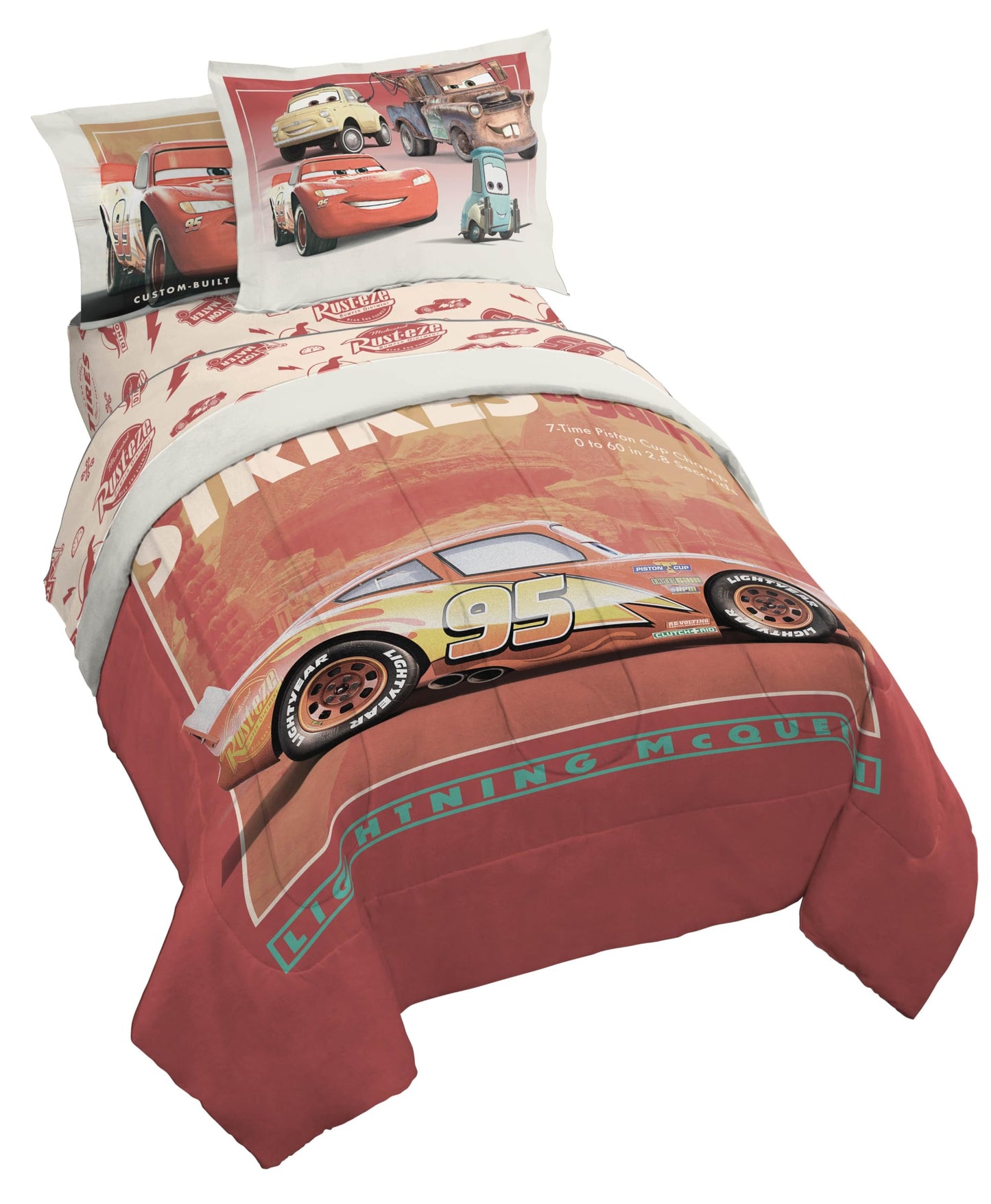 Jay Franco Kids Comforter Set Includes Sheets and Pillow Covers - Soft and Cozy Bed Set for Stylish Room Decor, Official Licensed Bedding, Red - Cars, 5 Piece Twin