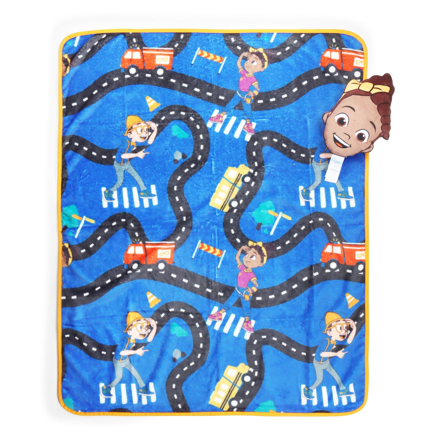 Jay Franco Kids Nogginz Set – 12" Inches Nogginz Pillow & 40" x 50" Inches Cozy Plush Throw Blanket, Ultra-Soft Character Nap Set for Travel, Bedroom & Couch Décor, Blue - Blippi Meekah