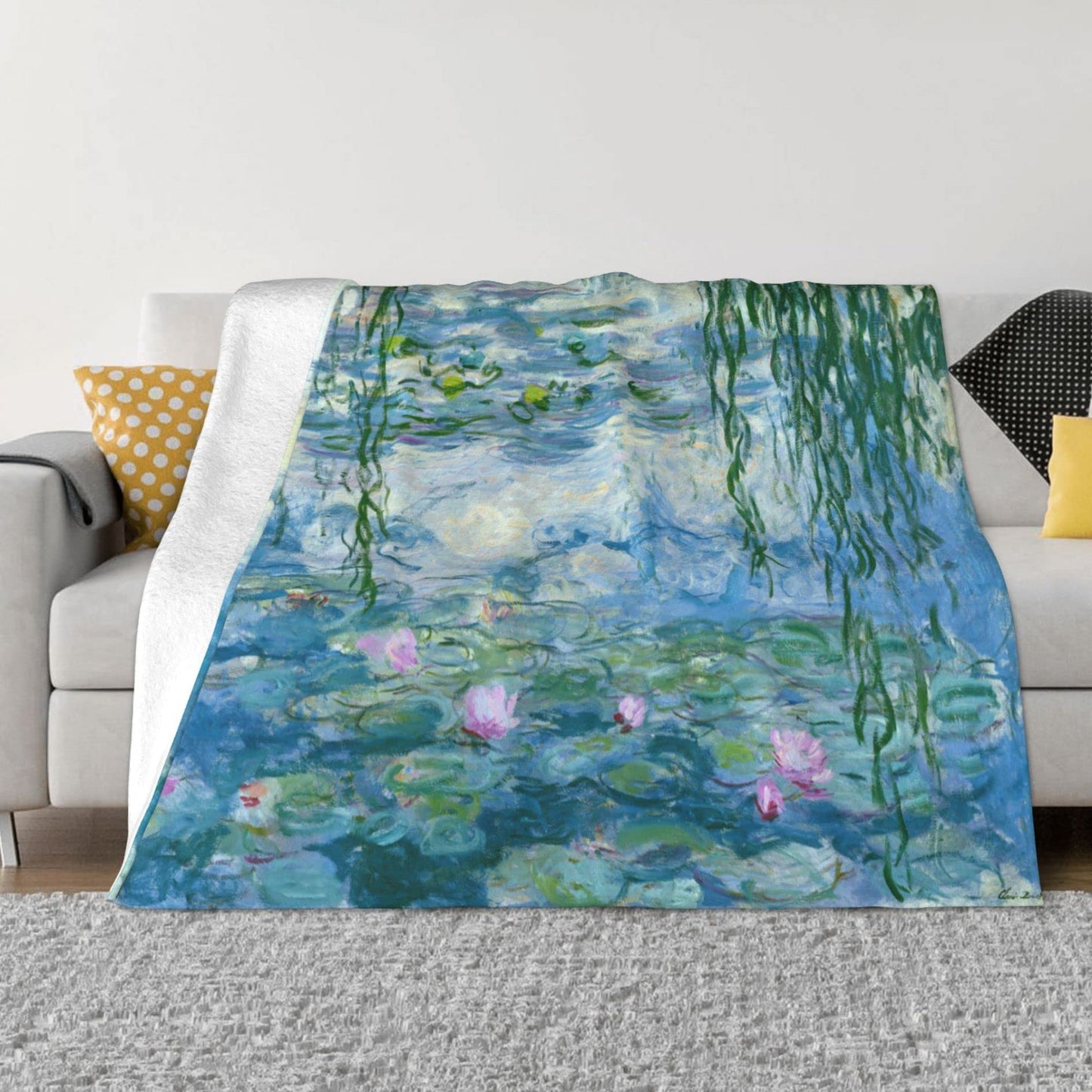 Monet Water Lilies Soft Blanket All Season Fuzzy Throw Warm Lightweight Blanket Flannel Blankets Fleece Throws for Bed Sofa Couch Travel Home Living Room Decor 80"x60"