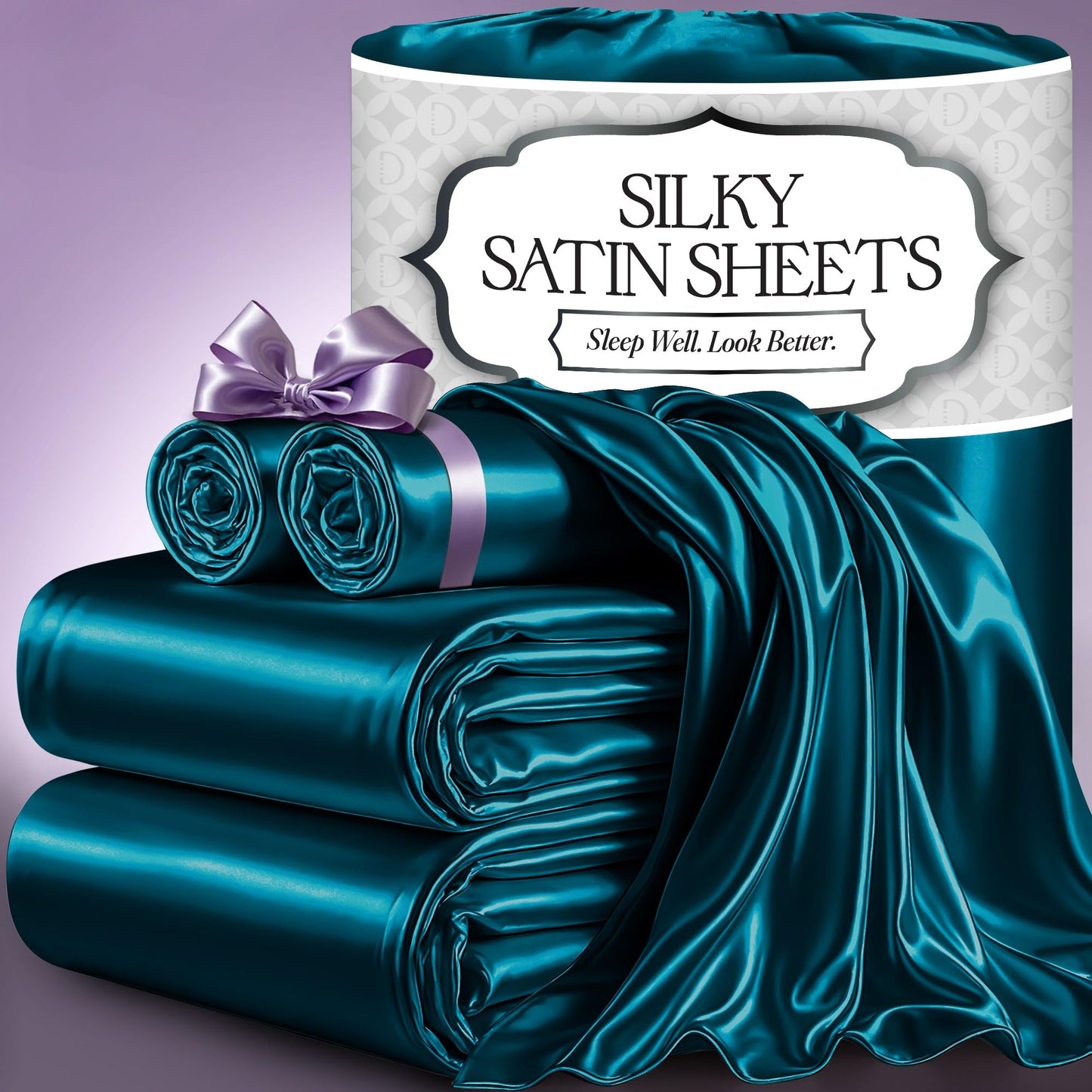 DECOLURE Satin Bed Sheets - 4 Piece Luxury Silky Queen Size Bedding Set - Softer Than Silk, Wrinkle-Free with 15” Deep Pocket Fitted Sheet, Perfect for Hair & Skin, Gifts for Women (Sea Teal)